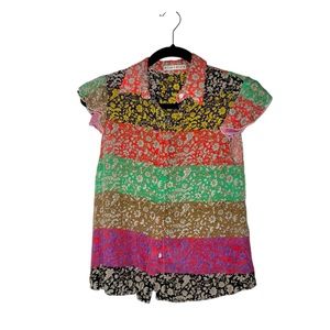 alice + olivia patchwork floral silk blouse